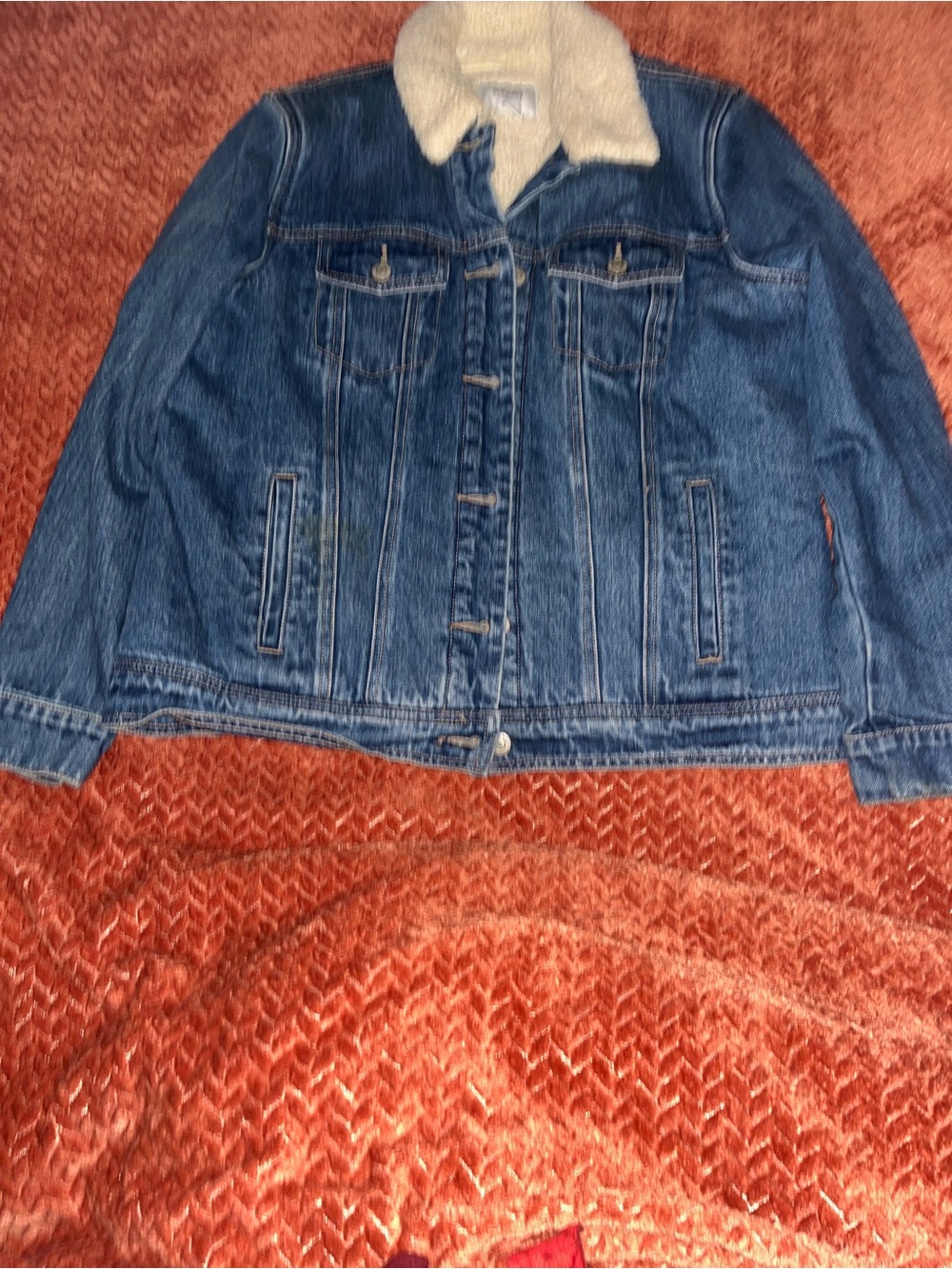 Old Navy Womens Sherpa-Lined Denim Jacket - Blue. Size L